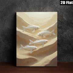 2D flat 1pc Golden Fish Swimming Underwater Abstract Canvas Wall Art for Living Room Bedroom Decor farmhouse style modern gallery wrapped timeless