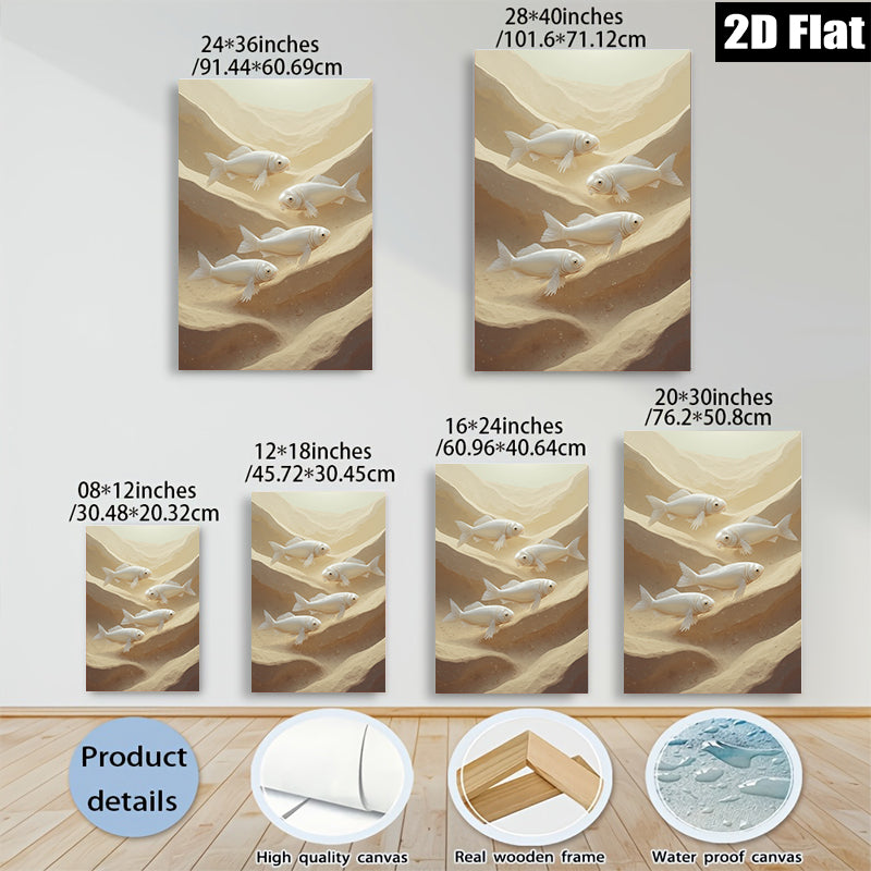 2D flat 1pc Golden Fish Swimming Underwater Abstract Canvas Wall Art for Living Room Bedroom Decor farmhouse style modern gallery wrapped timeless