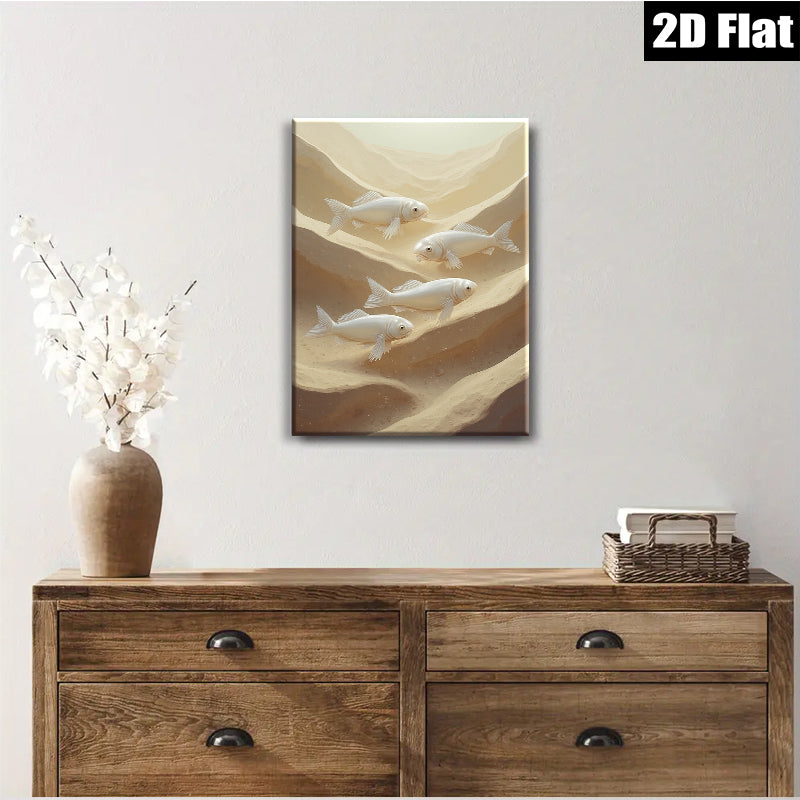 2D flat 1pc Golden Fish Swimming Underwater Abstract Canvas Wall Art for Living Room Bedroom Decor farmhouse style modern gallery wrapped timeless