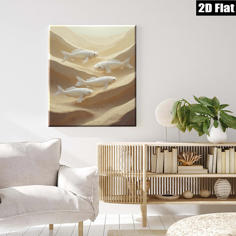2D flat 1pc Golden Fish Swimming Underwater Abstract Canvas Wall Art for Living Room Bedroom Decor farmhouse style modern gallery wrapped timeless