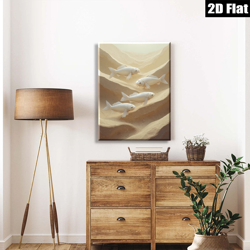 2D flat 1pc Golden Fish Swimming Underwater Abstract Canvas Wall Art for Living Room Bedroom Decor farmhouse style modern gallery wrapped timeless
