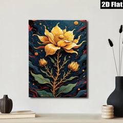 2D flat 1pc Golden Floral Bloom Botanical Wall Art Living Room Bedroom Decor Modern Farmhouse Style Gallery Wrapped Canvas Prints Ready to Hang