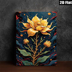 2D flat 1pc Golden Floral Bloom Botanical Wall Art Living Room Bedroom Decor Modern Farmhouse Style Gallery Wrapped Canvas Prints Ready to Hang