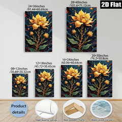 2D flat 1pc Golden Floral Bloom Botanical Wall Art Living Room Bedroom Decor Modern Farmhouse Style Gallery Wrapped Canvas Prints Ready to Hang