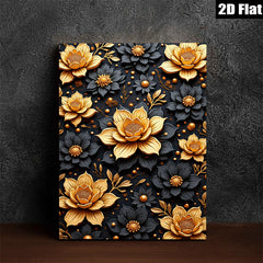 2D flat 1pc Golden Floral Bloom Wall Art Decor Living Room Bedroom Modern Farmhouse Gallery Wrapped Canvas Prints Ready to Hang