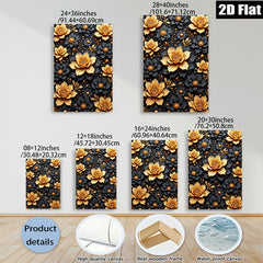 2D flat 1pc Golden Floral Bloom Wall Art Decor Living Room Bedroom Modern Farmhouse Gallery Wrapped Canvas Prints Ready to Hang