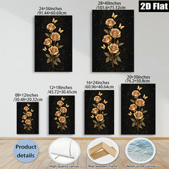 2D flat 1pc Golden Floral Bloom with Butterflies Wall Art Decor for Living Room Bedroom Modern Farmhouse Gallery Wrapped Canvas Prints Teal Blue