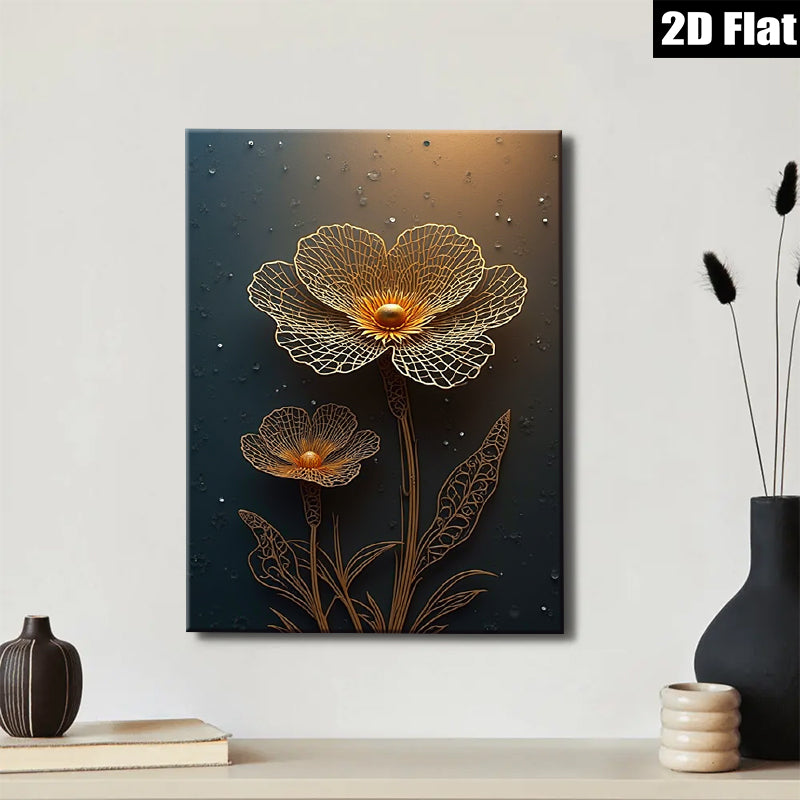 2D flat 1pc Golden Floral Botanical Wall Art Modern Farmhouse Decor Living Room Bedroom Canvas Prints Gallery Wrapped Timeless Style Rustic Chic