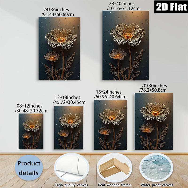 2D flat 1pc Golden Floral Botanical Wall Art Modern Farmhouse Decor Living Room Bedroom Canvas Prints Gallery Wrapped Timeless Style Rustic Chic