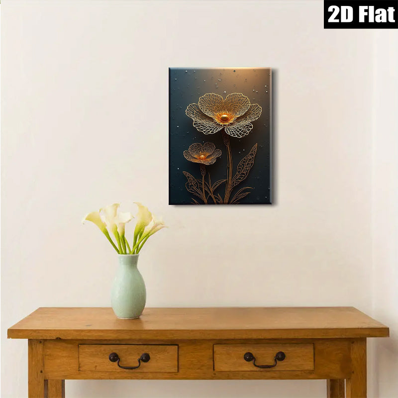 2D flat 1pc Golden Floral Botanical Wall Art Modern Farmhouse Decor Living Room Bedroom Canvas Prints Gallery Wrapped Timeless Style Rustic Chic
