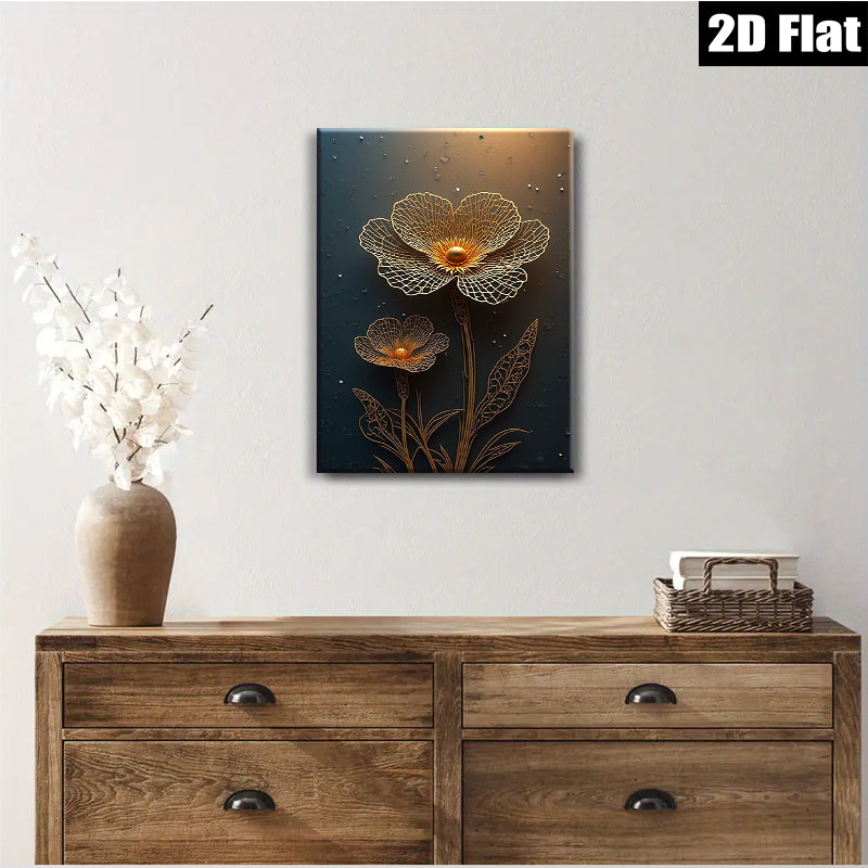 2D flat 1pc Golden Floral Botanical Wall Art Modern Farmhouse Decor Living Room Bedroom Canvas Prints Gallery Wrapped Timeless Style Rustic Chic