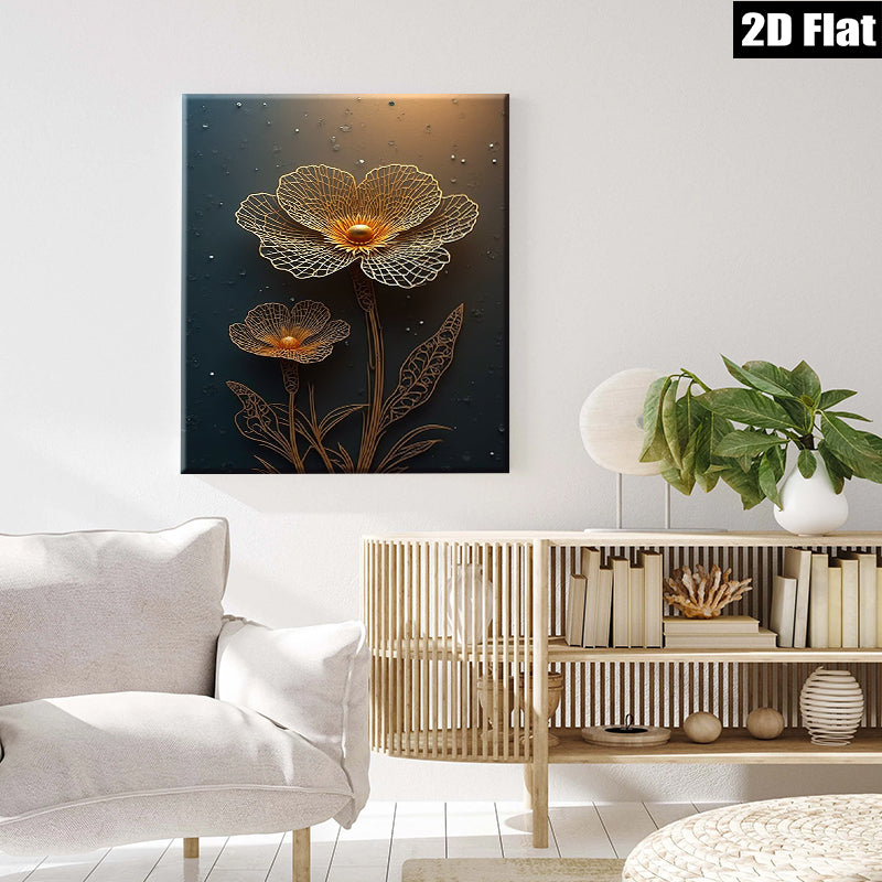 2D flat 1pc Golden Floral Botanical Wall Art Modern Farmhouse Decor Living Room Bedroom Canvas Prints Gallery Wrapped Timeless Style Rustic Chic