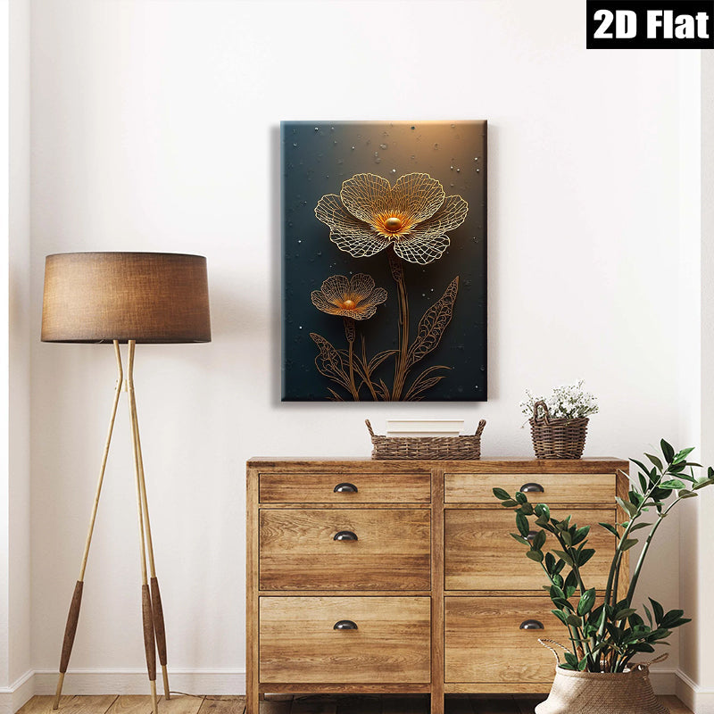 2D flat 1pc Golden Floral Botanical Wall Art Modern Farmhouse Decor Living Room Bedroom Canvas Prints Gallery Wrapped Timeless Style Rustic Chic