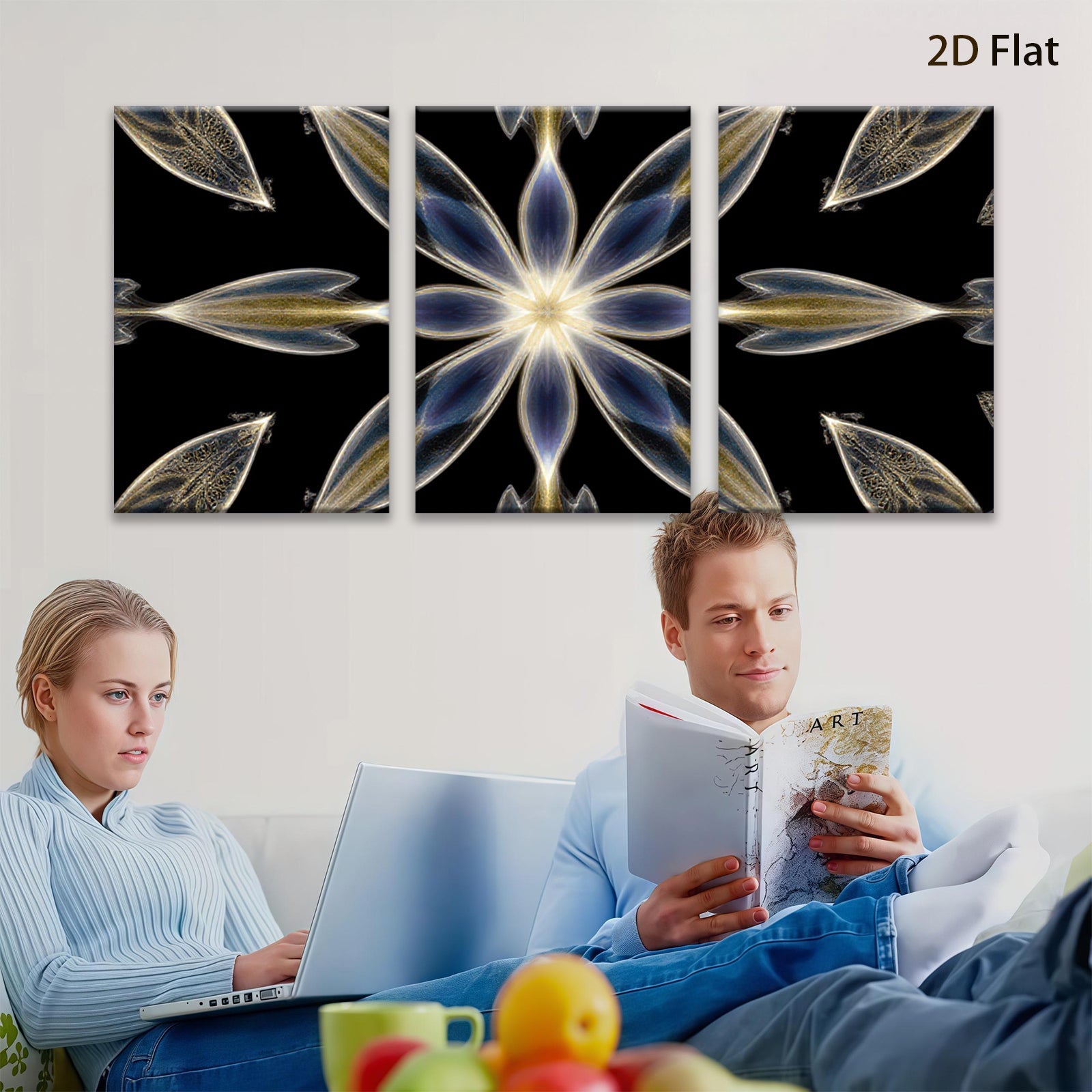 2D flat 1pc Golden Floral Burst Abstract Wall Art Decor Living Room Bedroom Modern Farmhouse Gallery Wrapped Canvas Prints Contemporary Home D��cor Chic Design