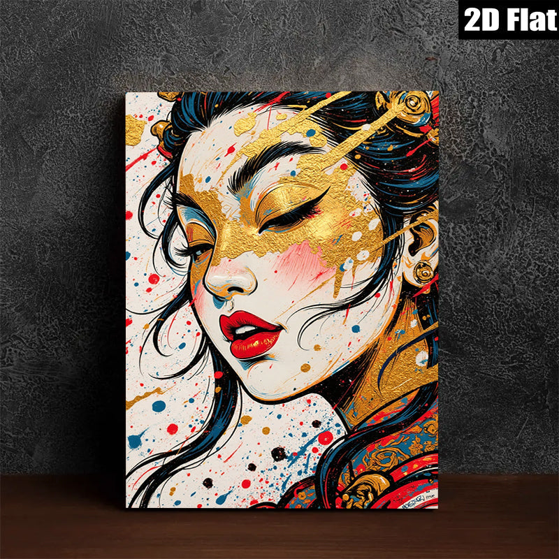 2D flat 1pc Golden Glamour Portrait Wall Art Canvas Print for Living Room Bedroom Home Decor Modern Farmhouse Style Chic Gallery Wrapped