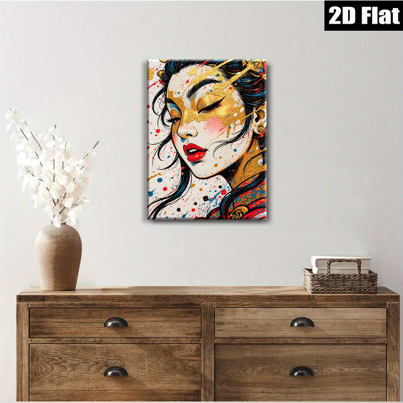 2D flat 1pc Golden Glamour Portrait Wall Art Canvas Print for Living Room Bedroom Home Decor Modern Farmhouse Style Chic Gallery Wrapped