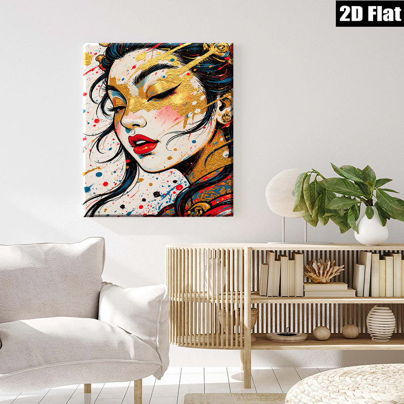 2D flat 1pc Golden Glamour Portrait Wall Art Canvas Print for Living Room Bedroom Home Decor Modern Farmhouse Style Chic Gallery Wrapped