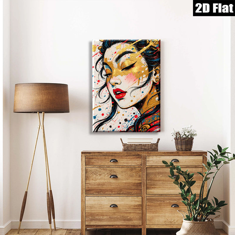 2D flat 1pc Golden Glamour Portrait Wall Art Canvas Print for Living Room Bedroom Home Decor Modern Farmhouse Style Chic Gallery Wrapped