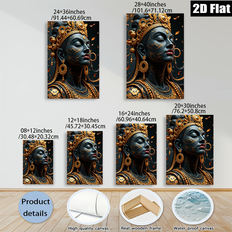 2D flat 1pc Golden Goddess Portrait Wall Art Bedroom Living Room Decor Canvas Painting Modern Farmhouse Style Boho Chic Gallery Wrapped Ready to Hang