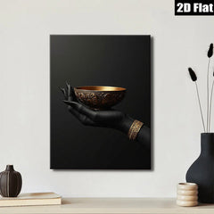 2D flat 1pc Golden Hand Holding Bowl Abstract Wall Art Living Room Decor Modern Farmhouse Gallery Wrapped Canvas Prints for Bedroom Aesthetic Home Decorations