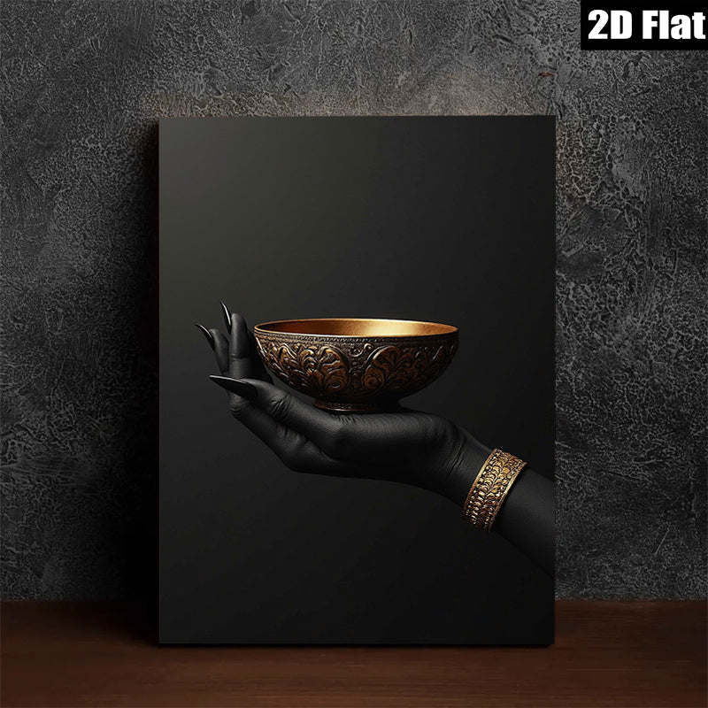 2D flat 1pc Golden Hand Holding Bowl Abstract Wall Art Living Room Decor Modern Farmhouse Gallery Wrapped Canvas Prints for Bedroom Aesthetic Home Decorations