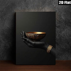 2D flat 1pc Golden Hand Holding Bowl Abstract Wall Art Living Room Decor Modern Farmhouse Gallery Wrapped Canvas Prints for Bedroom Aesthetic Home Decorations