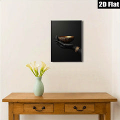 2D flat 1pc Golden Hand Holding Bowl Abstract Wall Art Living Room Decor Modern Farmhouse Gallery Wrapped Canvas Prints for Bedroom Aesthetic Home Decorations