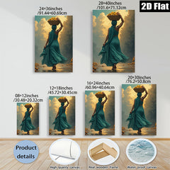 2D flat 1pc Golden Harvest Woman Carrying Fruit Farmhouse Wall Art Rustic Living Room Decor Botanical Prints Gallery Wrapped Canvas Prints