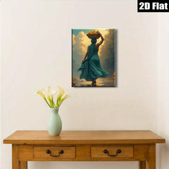 2D flat 1pc Golden Harvest Woman Carrying Fruit Farmhouse Wall Art Rustic Living Room Decor Botanical Prints Gallery Wrapped Canvas Prints