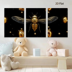 2D flat 1pc Golden Honeybee Wall Art Botanical Insect Decor Living Room Bedroom Gallery Wrapped Canvas Prints Home Office Modern Farmhouse Aesthetic