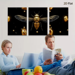 2D flat 1pc Golden Honeybee Wall Art Botanical Insect Decor Living Room Bedroom Gallery Wrapped Canvas Prints Home Office Modern Farmhouse Aesthetic