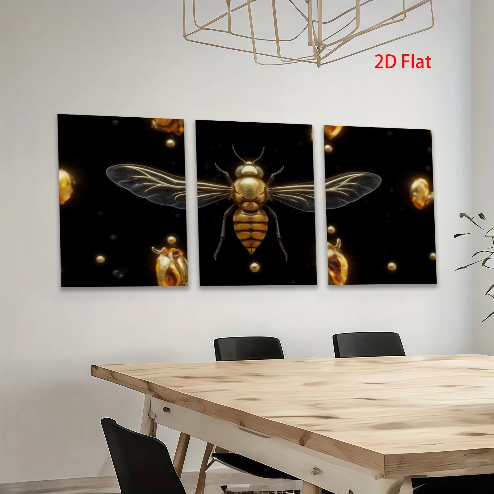 2D flat 1pc Golden Honeybee Wall Art Botanical Insect Decor Living Room Bedroom Gallery Wrapped Canvas Prints Home Office Modern Farmhouse Aesthetic