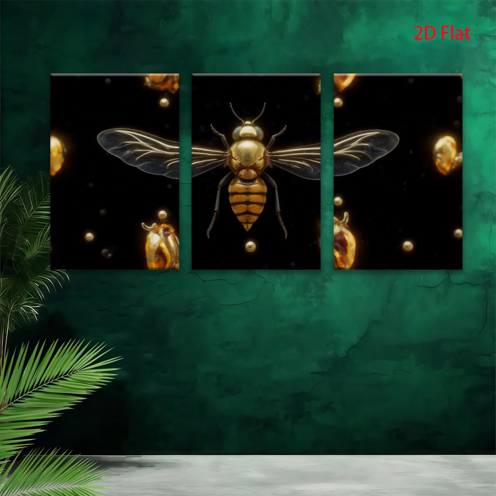 2D flat 1pc Golden Honeybee Wall Art Botanical Insect Decor Living Room Bedroom Gallery Wrapped Canvas Prints Home Office Modern Farmhouse Aesthetic