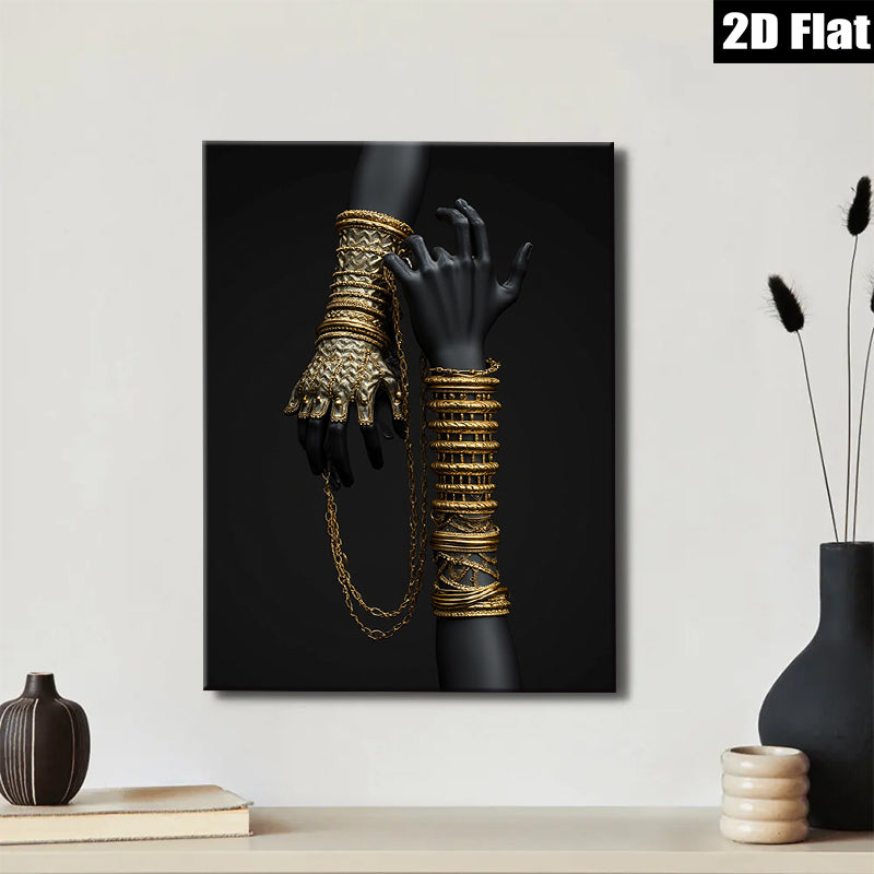 2D flat 1pc Golden Jewelry Hand Portrait Wall Art Modern Home Decor Living Room Bedroom Gallery Wrapped Canvas Print Farmhouse Style Chic Accent Piece Trending Now