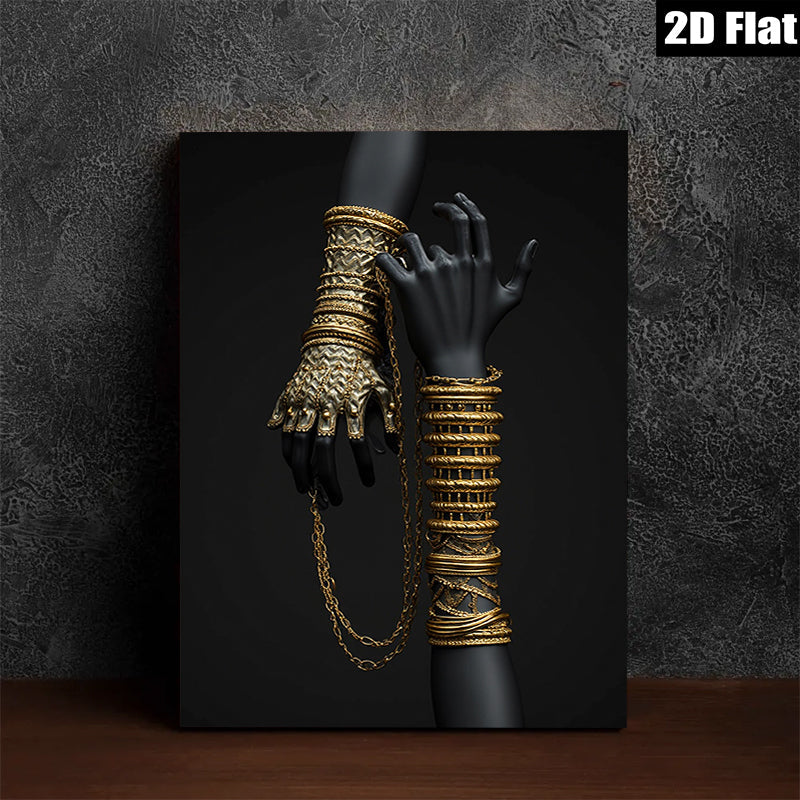 2D flat 1pc Golden Jewelry Hand Portrait Wall Art Modern Home Decor Living Room Bedroom Gallery Wrapped Canvas Print Farmhouse Style Chic Accent Piece Trending Now