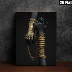 2D flat 1pc Golden Jewelry Hand Portrait Wall Art Modern Home Decor Living Room Bedroom Gallery Wrapped Canvas Print Farmhouse Style Chic Accent Piece Trending Now