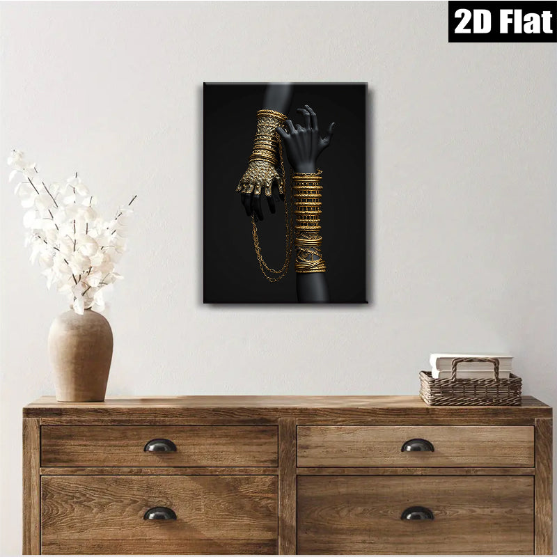 2D flat 1pc Golden Jewelry Hand Portrait Wall Art Modern Home Decor Living Room Bedroom Gallery Wrapped Canvas Print Farmhouse Style Chic Accent Piece Trending Now