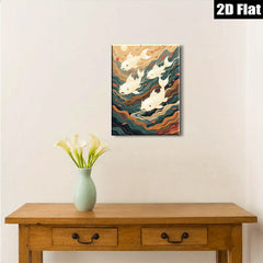 2D flat 1pc Golden Koi Fish Swimming Through Waves Wall Art Decor Living Room Bedroom Modern Farmhouse Canvas Prints Gallery Wrapped Teal Orange Artwork Trending Now