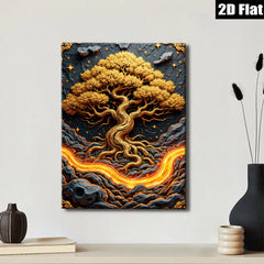 2D flat 1pc Golden Lava Tree Wall Art Decor for Living Room Bedroom Modern Farmhouse Rustic Gallery Wrapped Canvas Prints