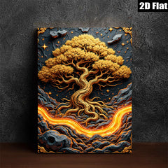 2D flat 1pc Golden Lava Tree Wall Art Decor for Living Room Bedroom Modern Farmhouse Rustic Gallery Wrapped Canvas Prints