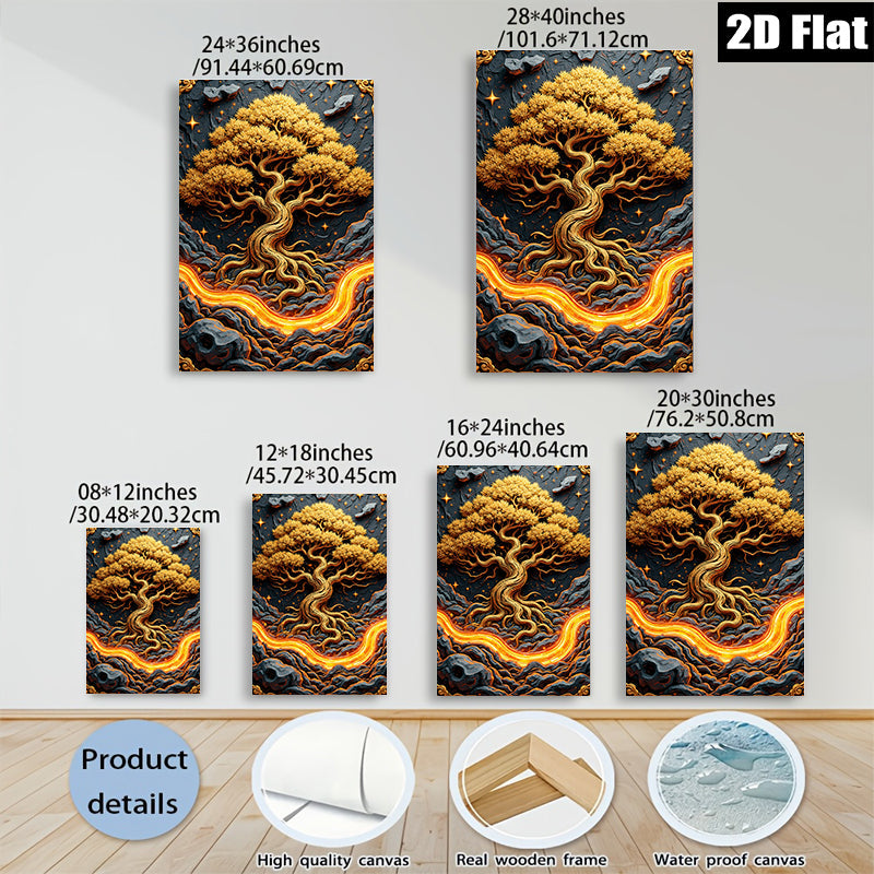 2D flat 1pc Golden Lava Tree Wall Art Decor for Living Room Bedroom Modern Farmhouse Rustic Gallery Wrapped Canvas Prints