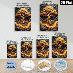 2D flat 1pc Golden Lava Tree Wall Art Decor for Living Room Bedroom Modern Farmhouse Rustic Gallery Wrapped Canvas Prints