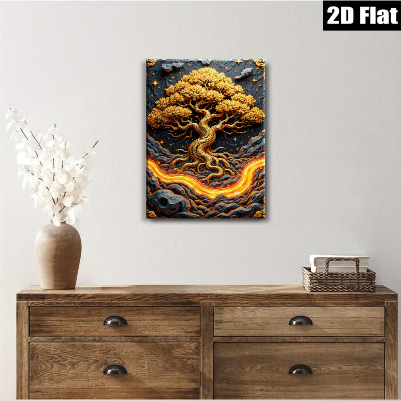 2D flat 1pc Golden Lava Tree Wall Art Decor for Living Room Bedroom Modern Farmhouse Rustic Gallery Wrapped Canvas Prints