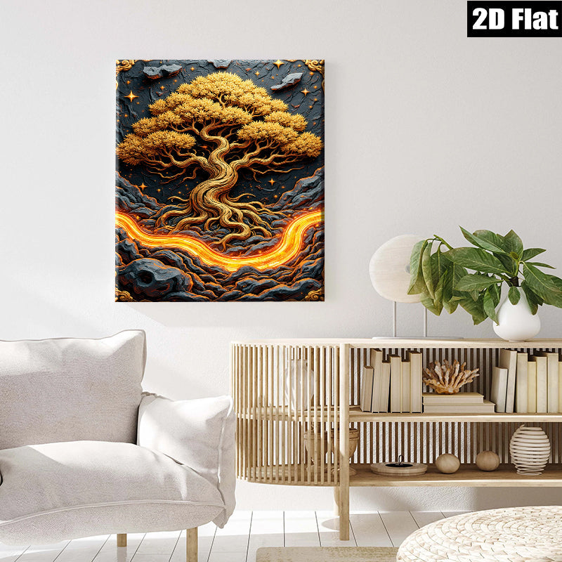 2D flat 1pc Golden Lava Tree Wall Art Decor for Living Room Bedroom Modern Farmhouse Rustic Gallery Wrapped Canvas Prints