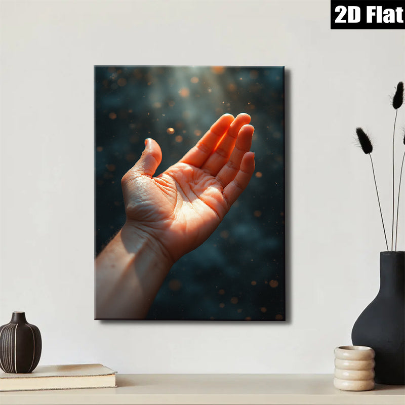 2D flat 1pc Golden Light Hand Reach Hopeful Canvas Wall Art for Living Room Bedroom Modern Farmhouse Decor Gallery Wrapped Ready to Hang
