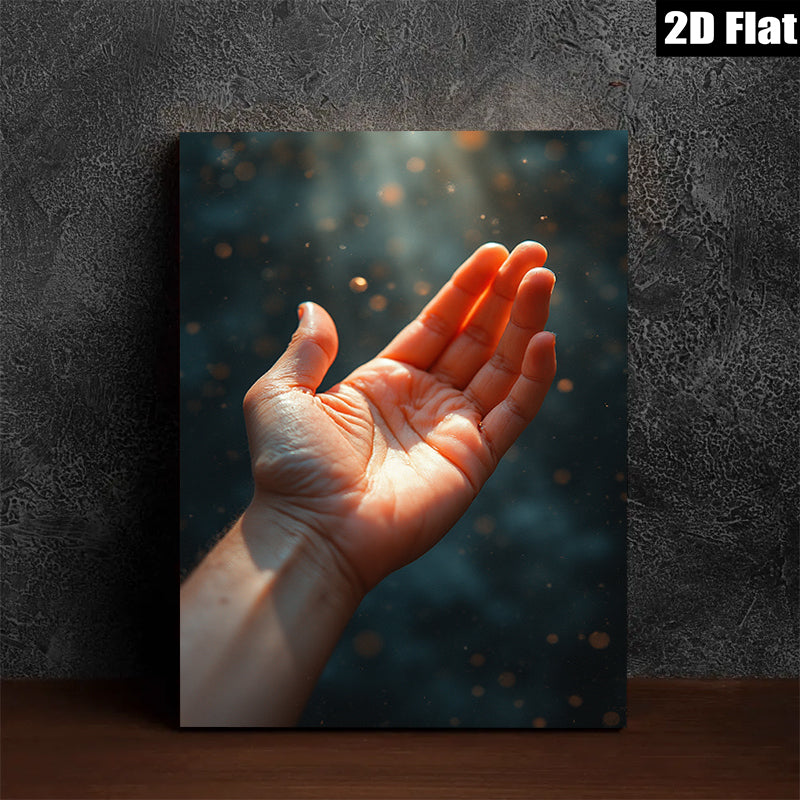 2D flat 1pc Golden Light Hand Reach Hopeful Canvas Wall Art for Living Room Bedroom Modern Farmhouse Decor Gallery Wrapped Ready to Hang