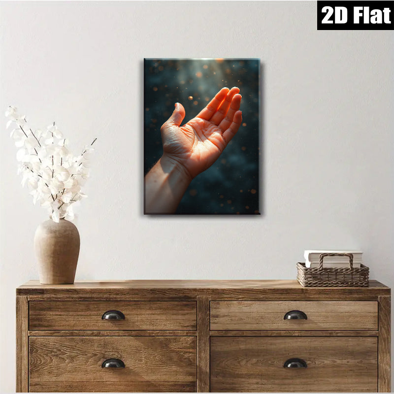 2D flat 1pc Golden Light Hand Reach Hopeful Canvas Wall Art for Living Room Bedroom Modern Farmhouse Decor Gallery Wrapped Ready to Hang