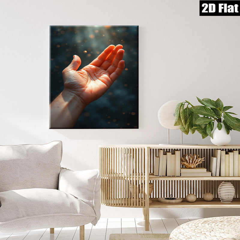 2D flat 1pc Golden Light Hand Reach Hopeful Canvas Wall Art for Living Room Bedroom Modern Farmhouse Decor Gallery Wrapped Ready to Hang