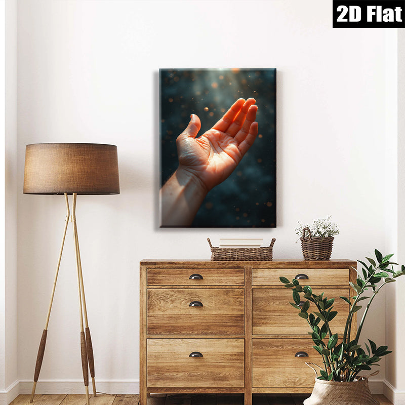 2D flat 1pc Golden Light Hand Reach Hopeful Canvas Wall Art for Living Room Bedroom Modern Farmhouse Decor Gallery Wrapped Ready to Hang