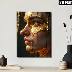 2D flat 1pc Golden Portrait Woman Face Beauty Art Canvas Wall Decor Living Room Bedroom Modern Farmhouse Aesthetic Gallery Wrapped Ready To Hang
